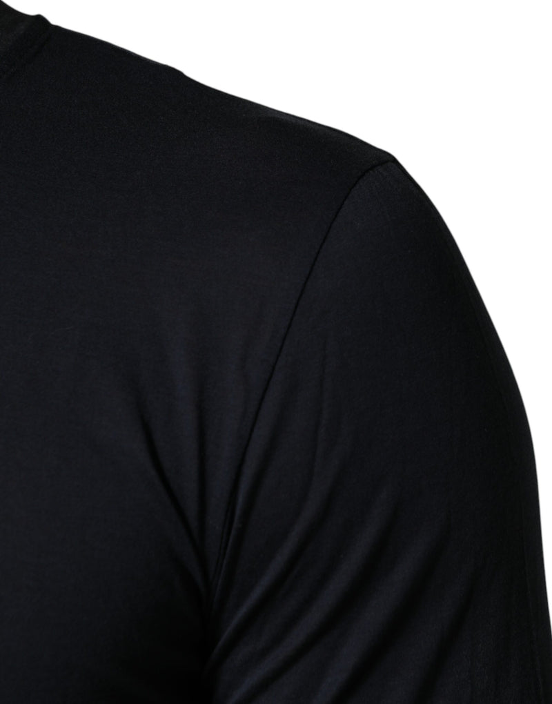 Dolce & Gabbana Donkerblauwe katoenen Henley T-shirt met lange mouwen
