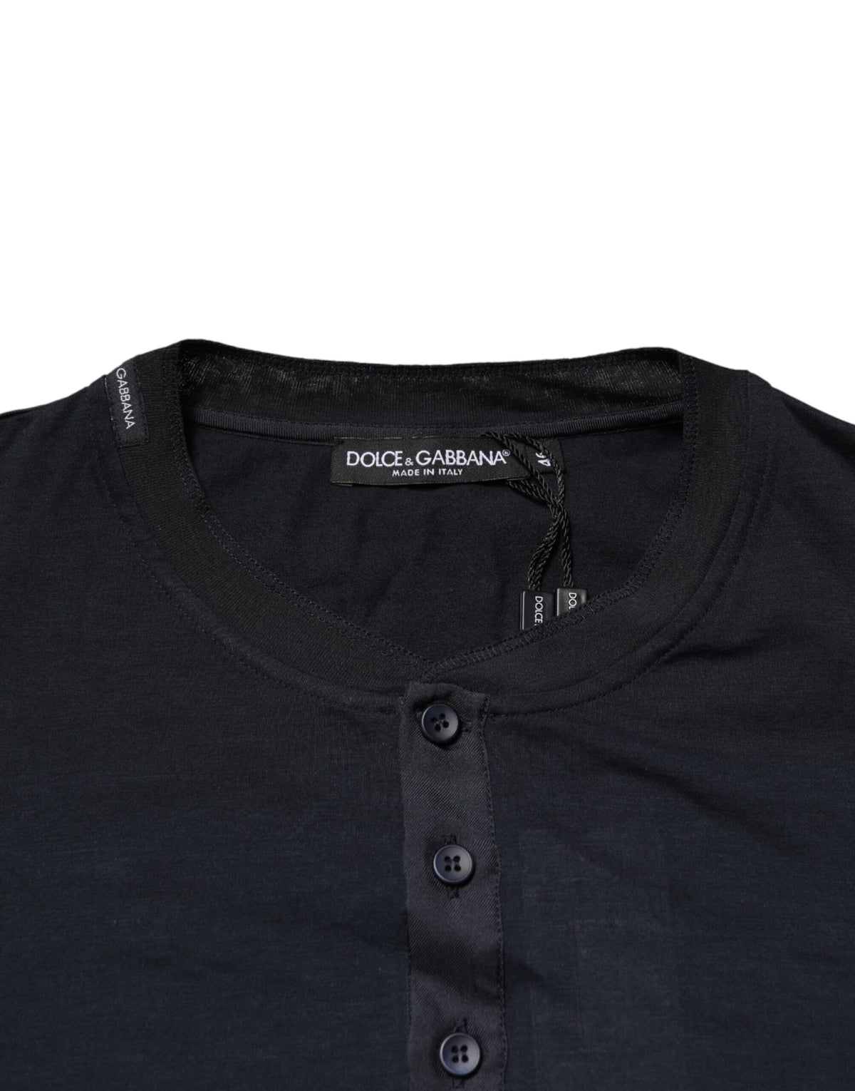 T-shirt à manches longues Henley en coton bleu foncé Dolce &amp; Gabbana