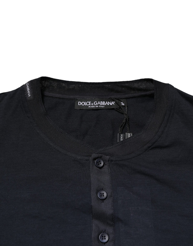 Dolce & Gabbana Donkerblauwe katoenen Henley T-shirt met lange mouwen