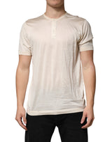 T-shirt Henley Dolce &amp; Gabbana blanc cassé en mélange de coton pour homme