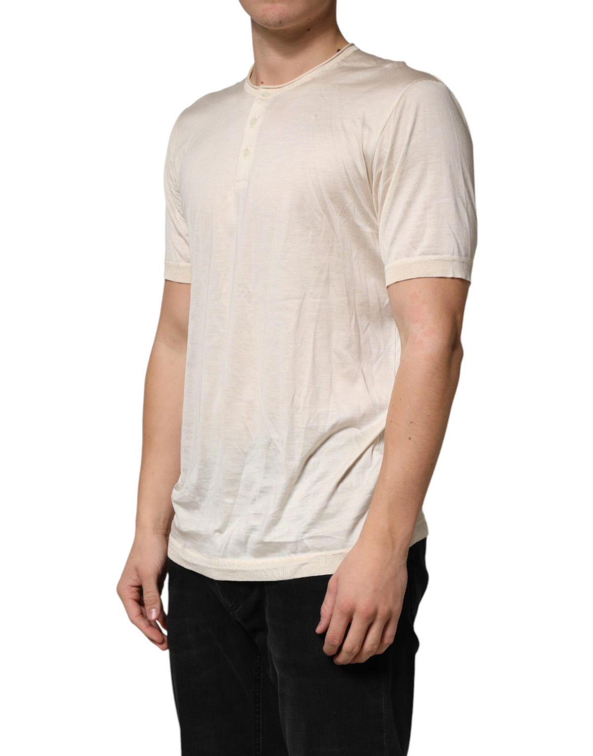 T-shirt Henley Dolce &amp; Gabbana blanc cassé en mélange de coton pour homme