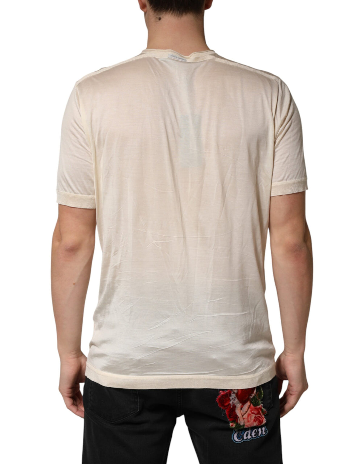 T-shirt Henley Dolce &amp; Gabbana blanc cassé en mélange de coton pour homme