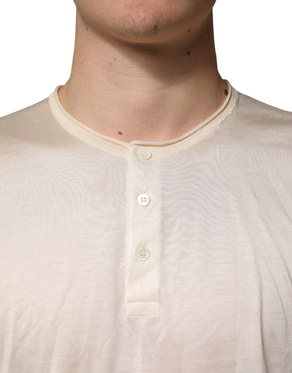 T-shirt Henley Dolce &amp; Gabbana blanc cassé en mélange de coton pour homme