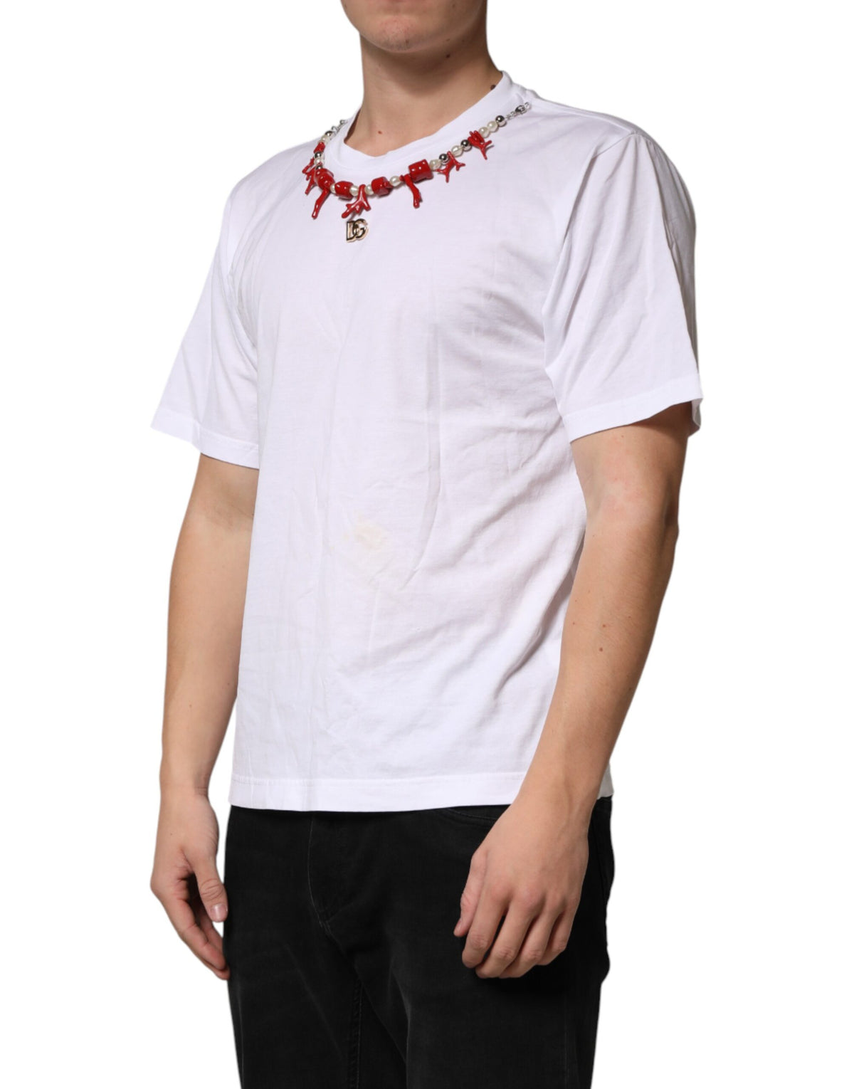 T-shirt blanc en coton Dolce &amp; Gabbana orné de colliers