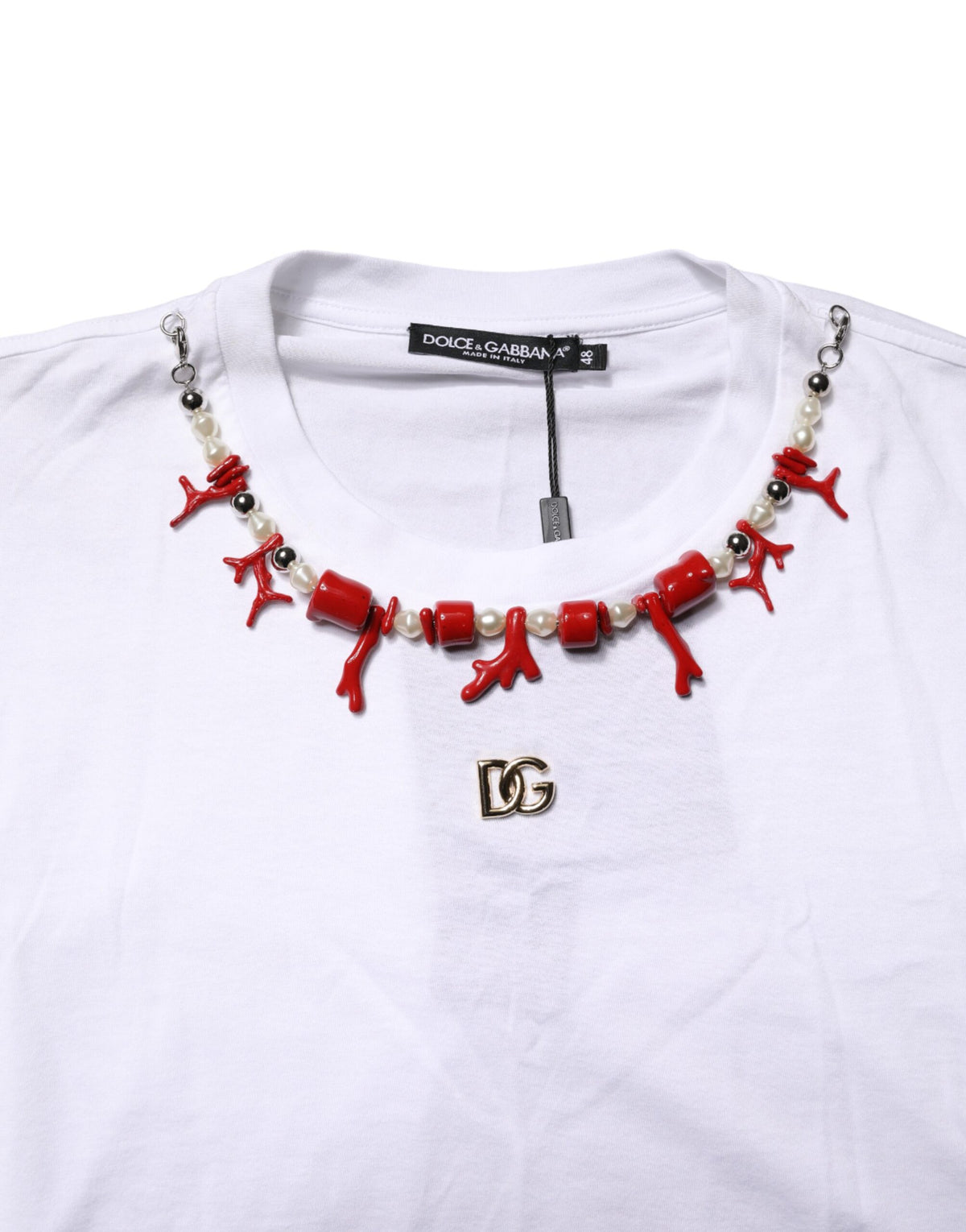 T-shirt blanc en coton Dolce &amp; Gabbana orné de colliers