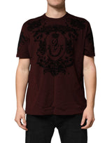 T-shirt homme Dolce &amp; Gabbana à col rond, motif floral et couronne DG, couleur bordeaux.