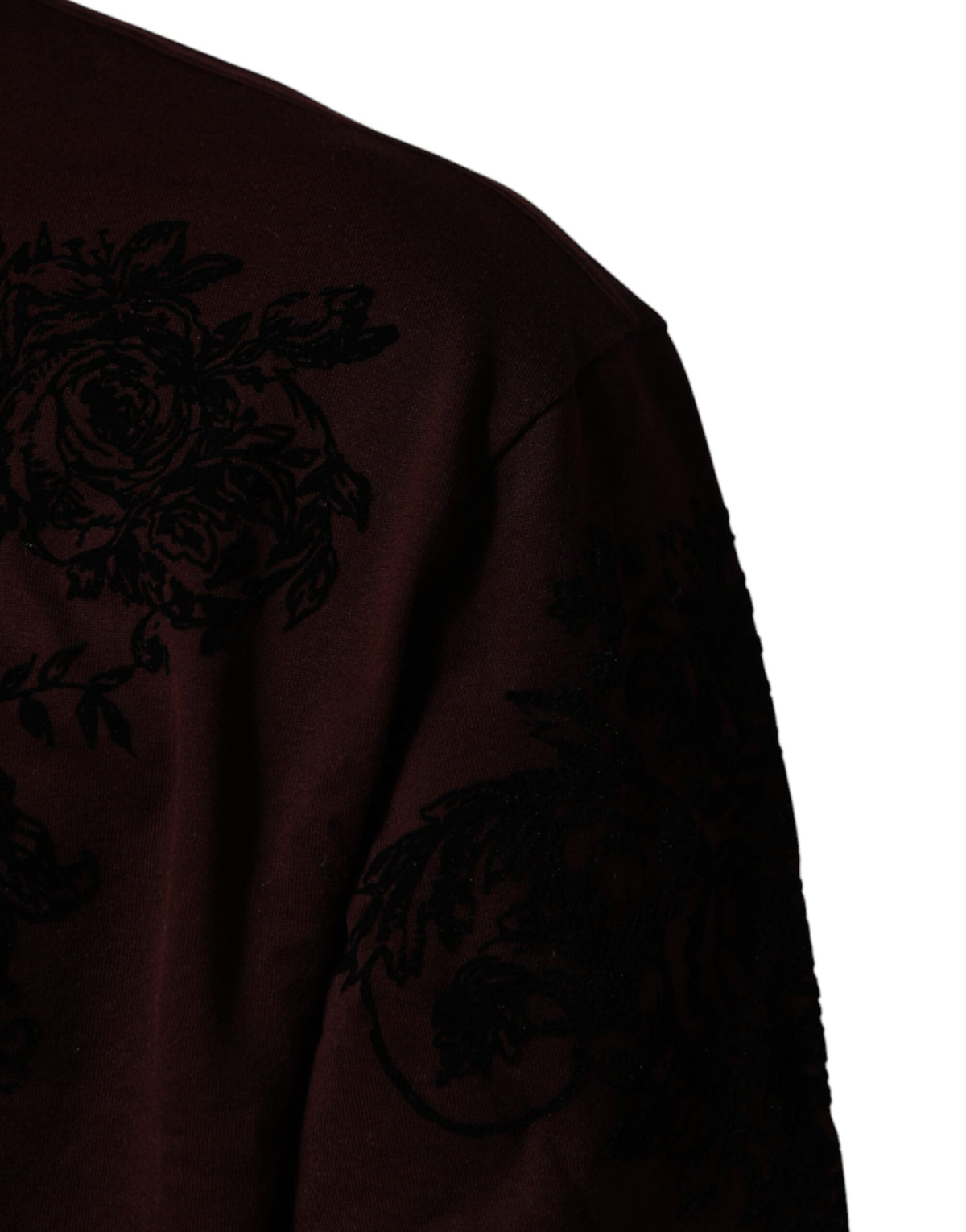 T-shirt homme Dolce &amp; Gabbana à col rond, motif floral et couronne DG, couleur bordeaux.