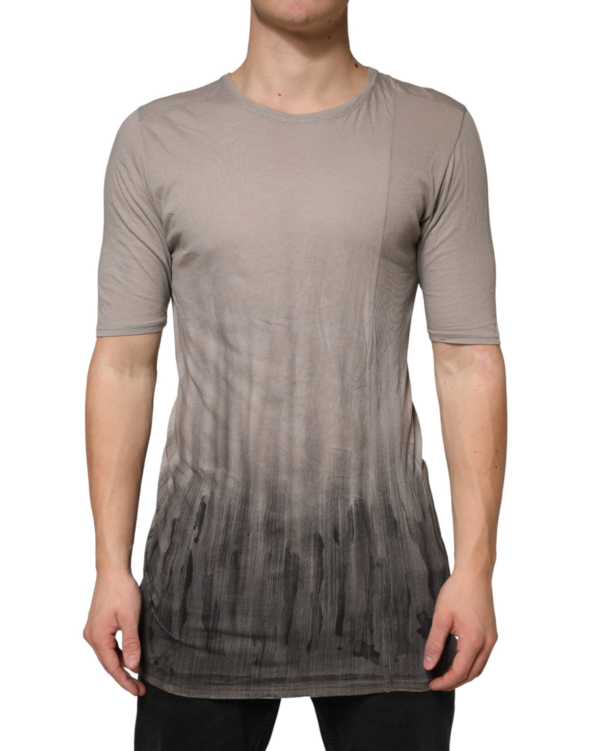 T-shirt à col rond gris en coton à deux tons de Laneus