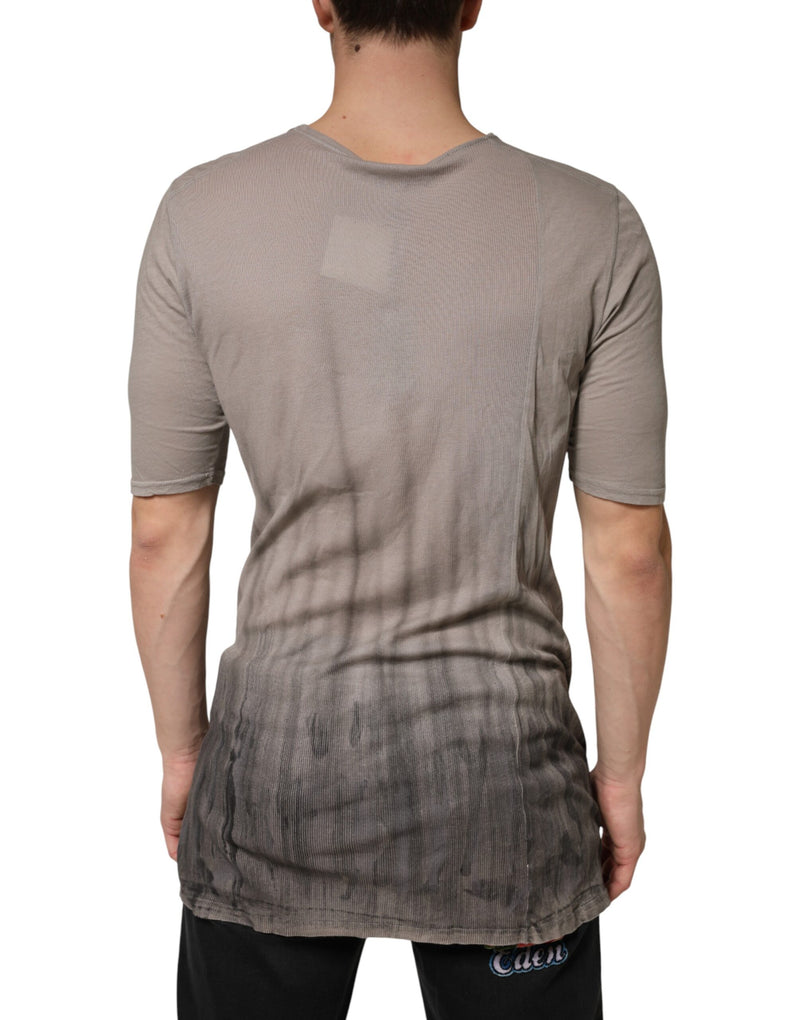 T-shirt à col rond gris en coton à deux tons de Laneus
