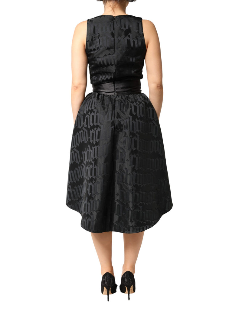 John Richmond Black Jacquard Deep V-neck Sleeveless Dress