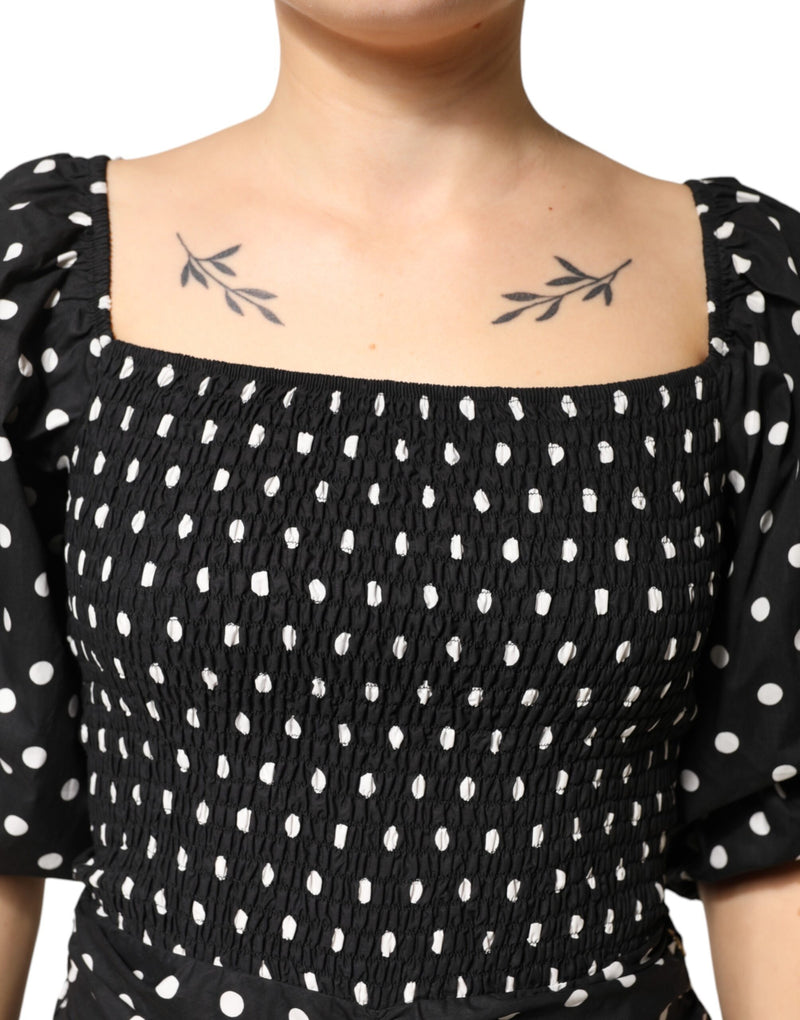 Patrizia Pepe Robe Mini à Pois Noir et Blanc à Manches Courtes