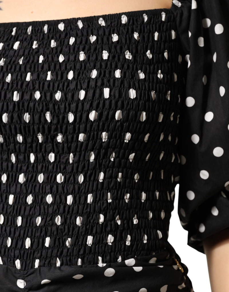 Patrizia Pepe Robe Mini à Pois Noir et Blanc à Manches Courtes