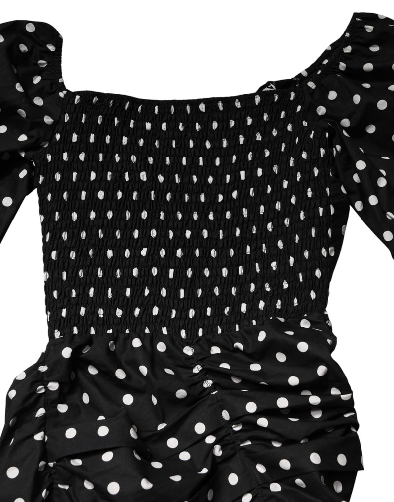 Patrizia Pepe Robe Mini à Pois Noir et Blanc à Manches Courtes