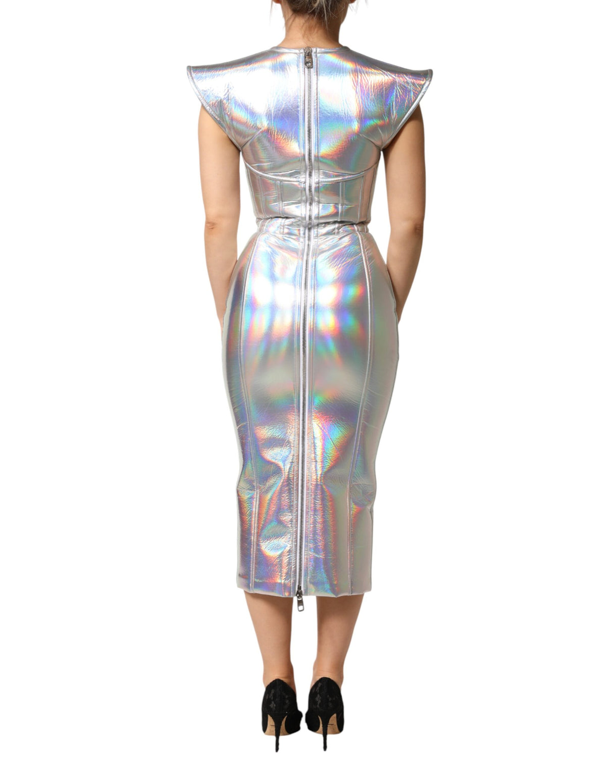 Robe Midi Bodycon Iridescente Argentée Dolce & Gabbana