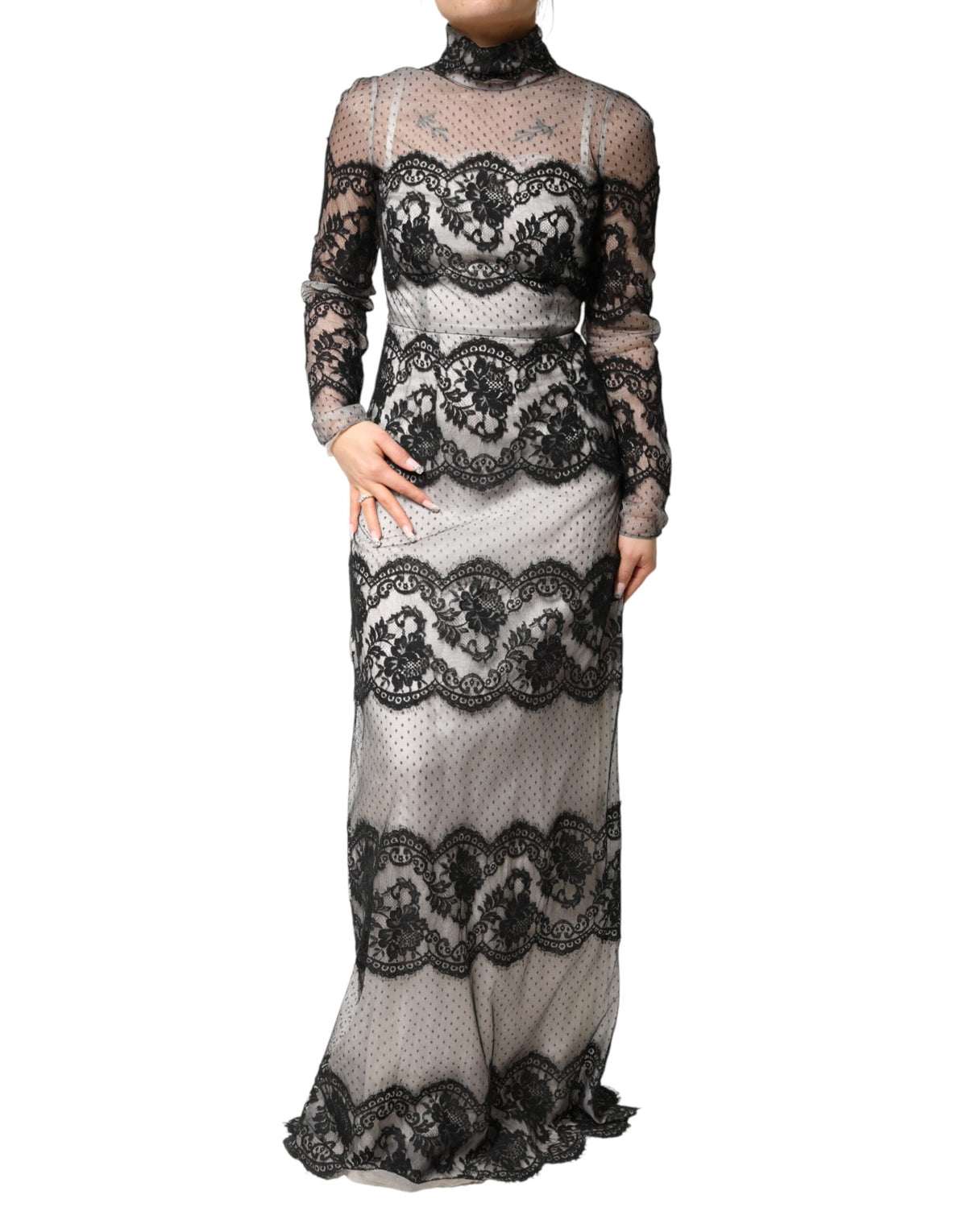 Robe Maxi Sheath en Dentelle et Soie Dolce & Gabbana Noir et Blanc