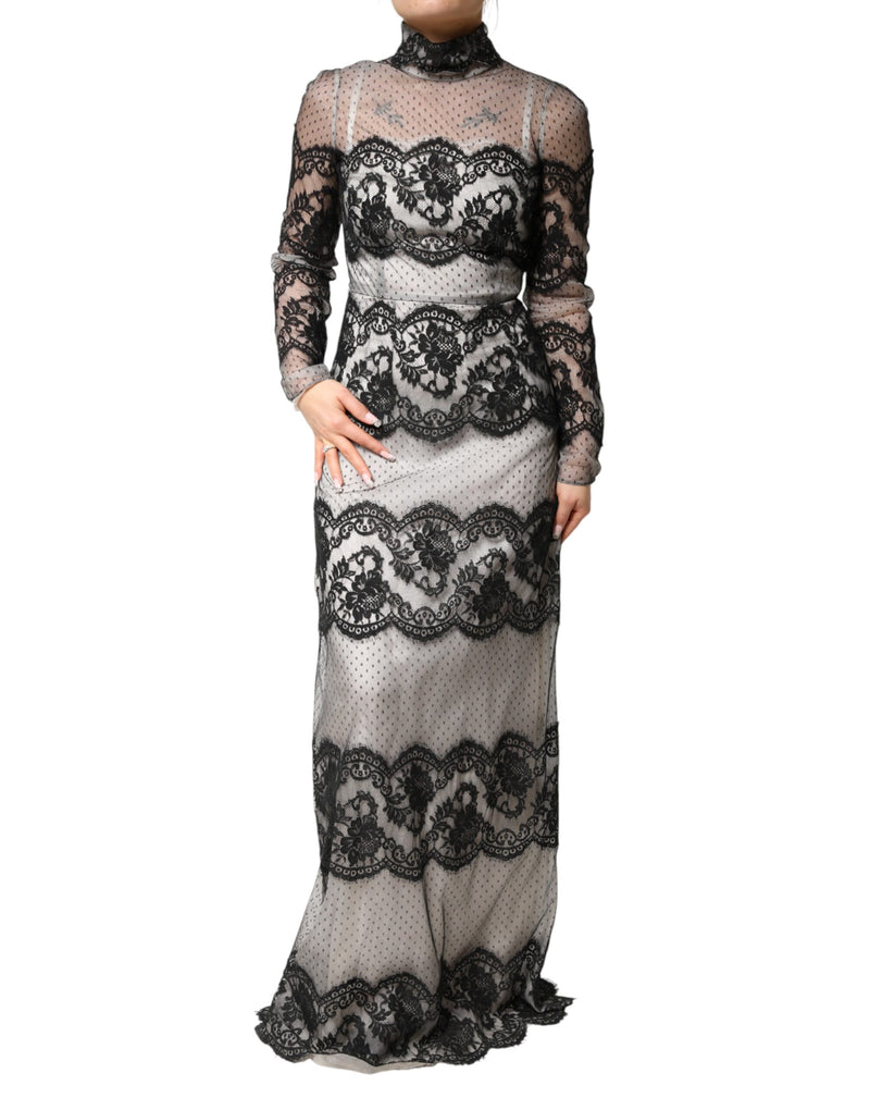 Robe Maxi Sheath en Dentelle et Soie Dolce & Gabbana Noir et Blanc