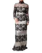 Robe Maxi Sheath en Dentelle et Soie Dolce & Gabbana Noir et Blanc
