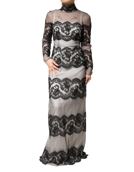 Robe Maxi Sheath en Dentelle et Soie Dolce & Gabbana Noir et Blanc