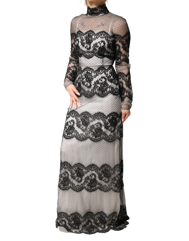 Robe Maxi Sheath en Dentelle et Soie Dolce & Gabbana Noir et Blanc