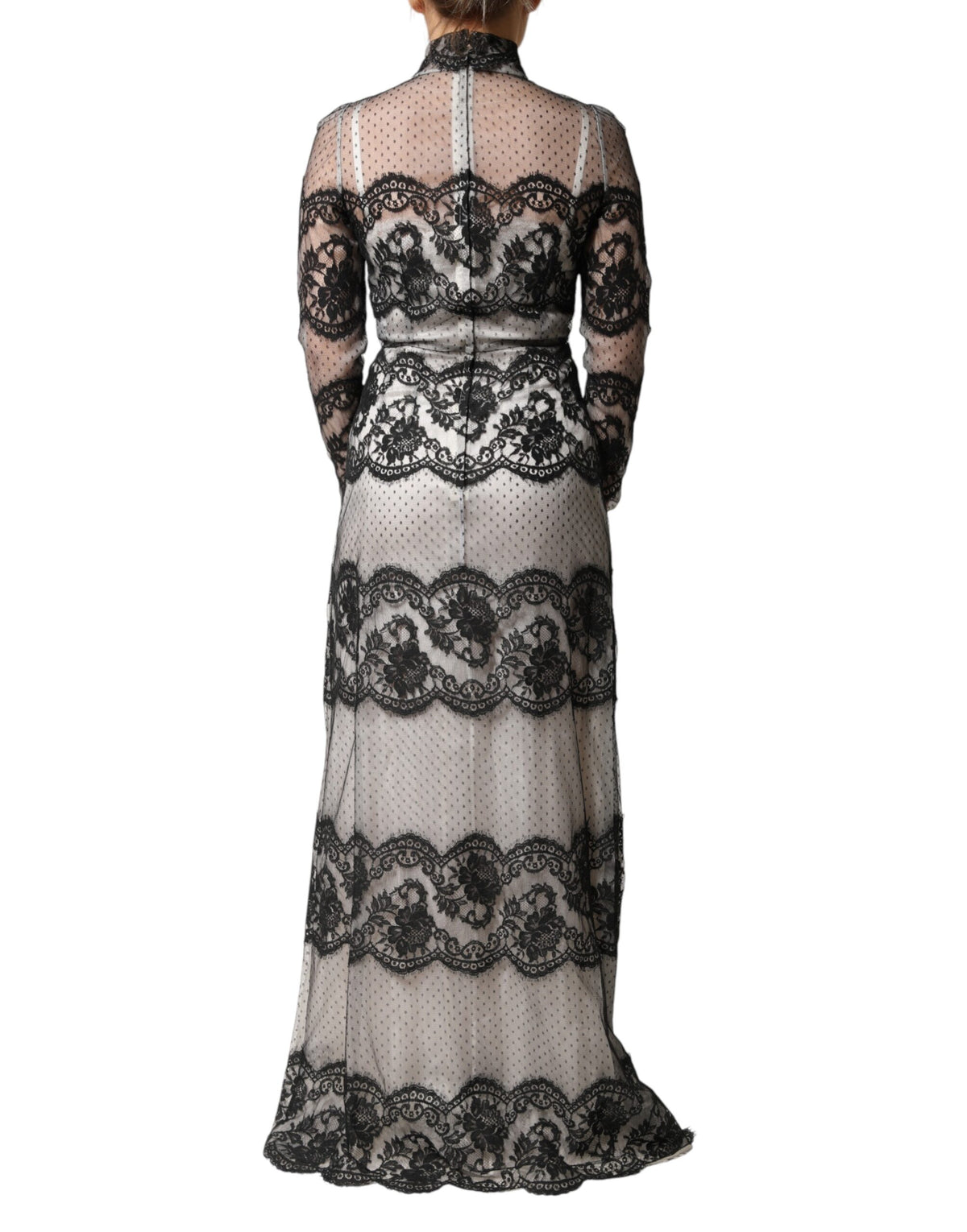 Robe Maxi Sheath en Dentelle et Soie Dolce & Gabbana Noir et Blanc