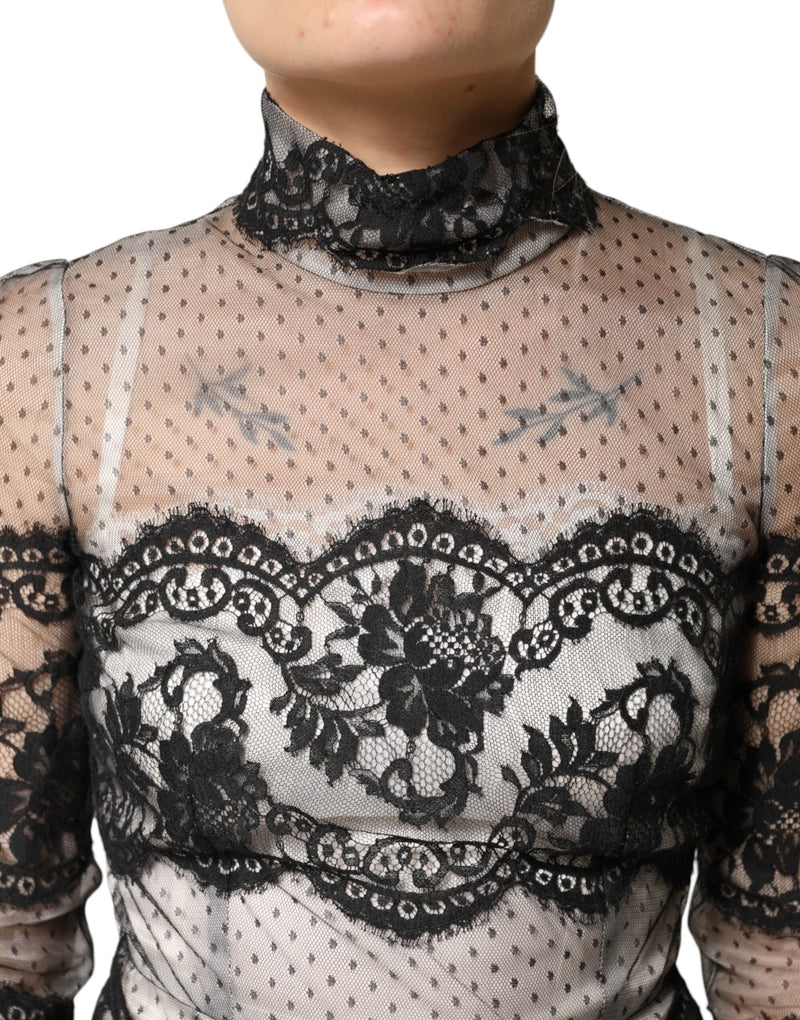 Robe Maxi Sheath en Dentelle et Soie Dolce & Gabbana Noir et Blanc