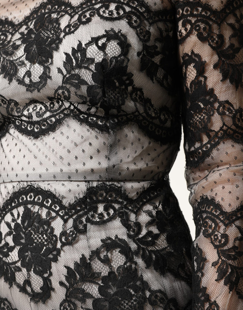 Robe Maxi Sheath en Dentelle et Soie Dolce & Gabbana Noir et Blanc