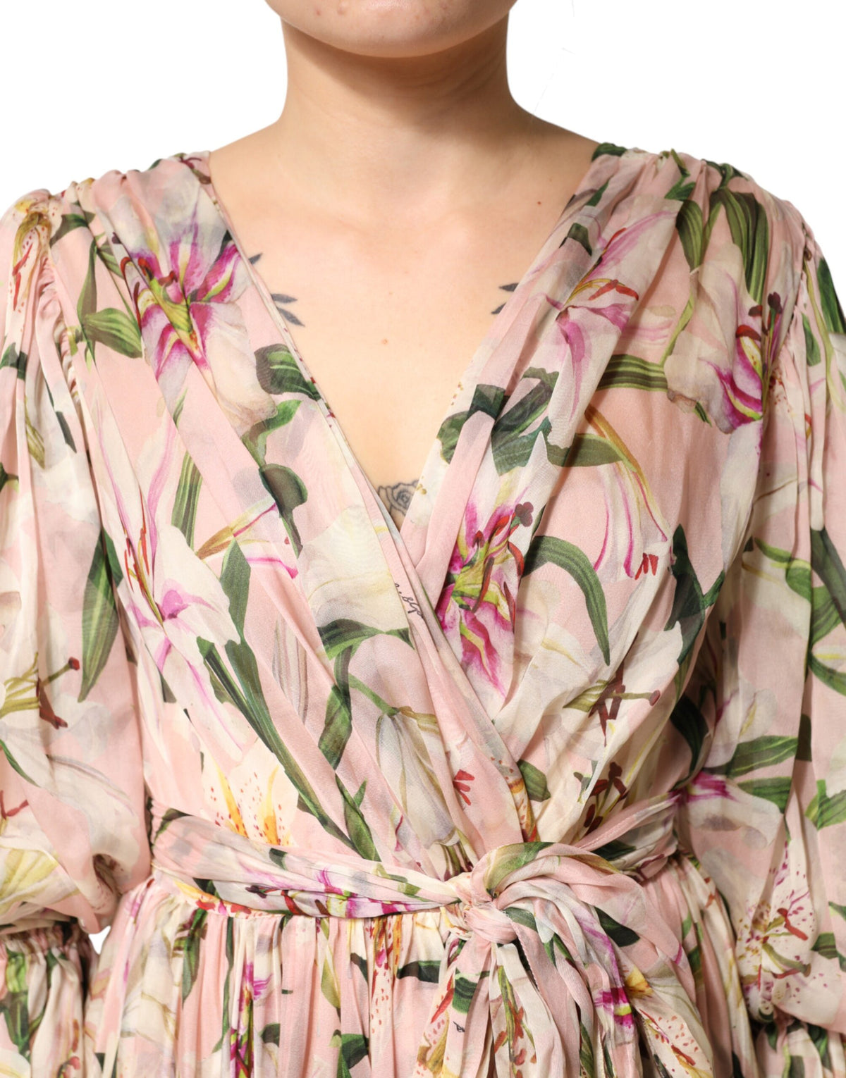 Robe Maxi Plissée A-Line à Imprimé Lys Rose de Dolce & Gabbana