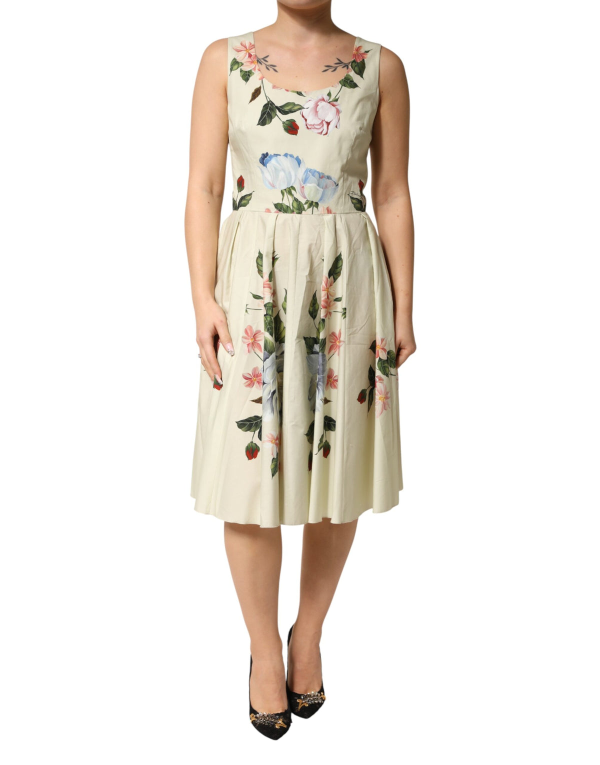 Robe A-line sans manches florale beige Dolce & Gabbana