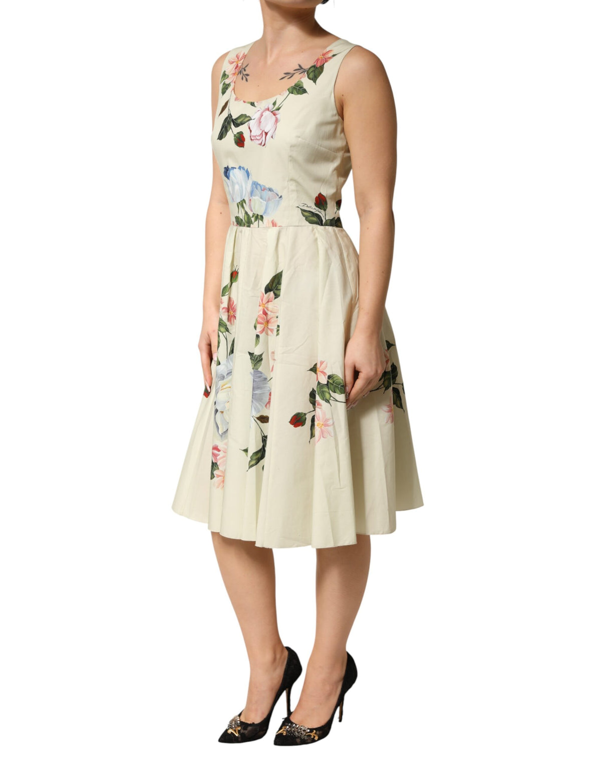 Robe A-line sans manches florale beige Dolce & Gabbana