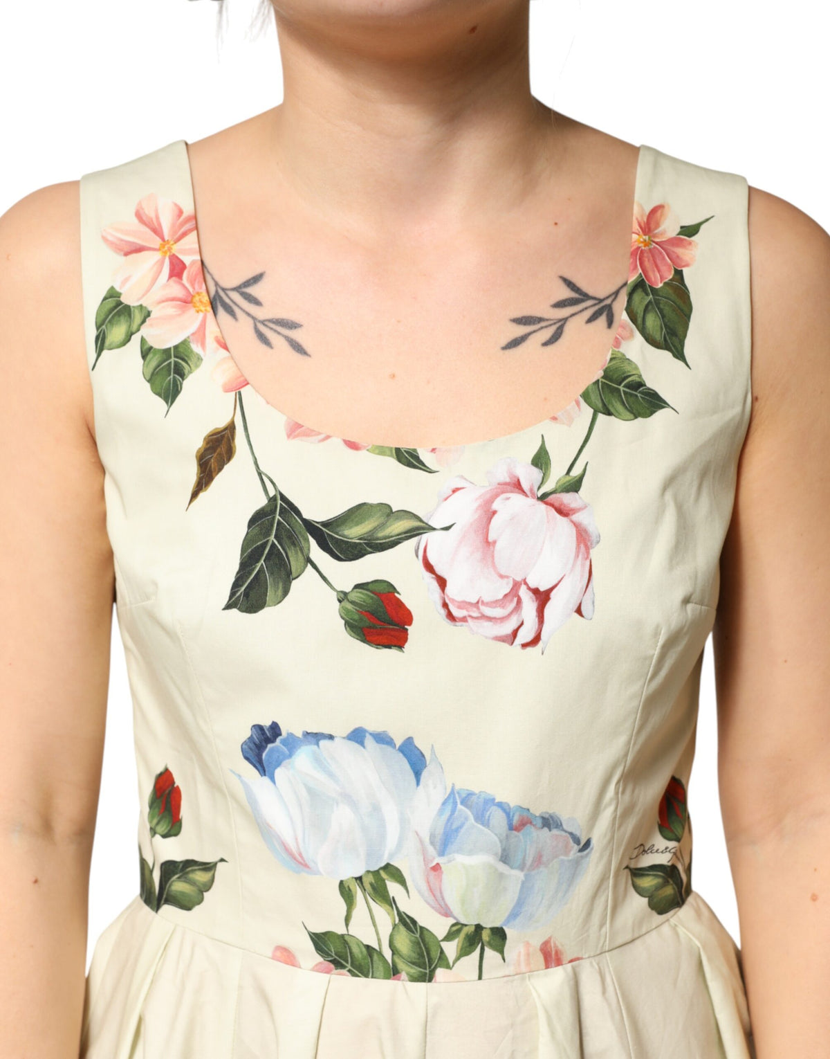 Robe A-line sans manches florale beige Dolce & Gabbana