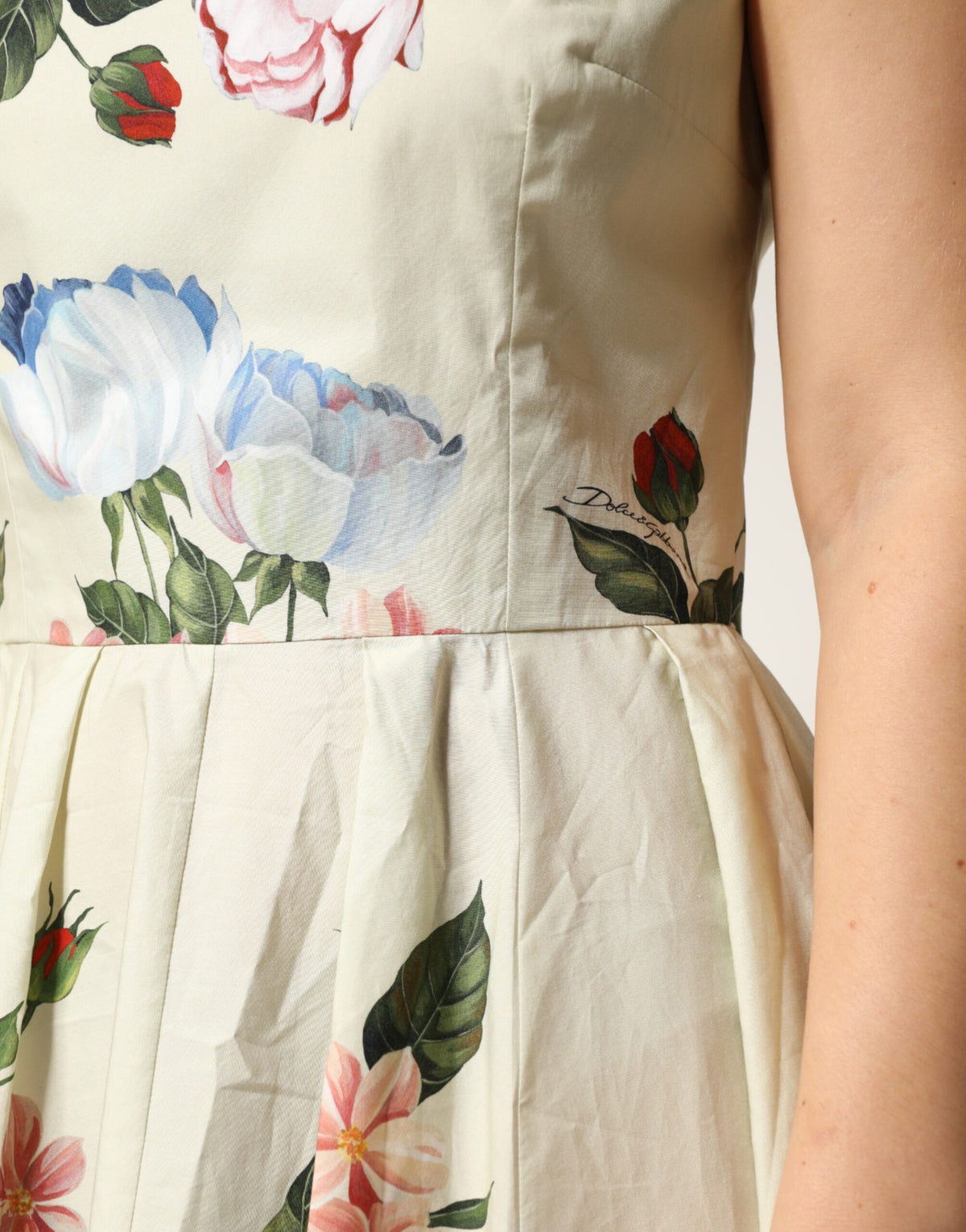 Robe A-line sans manches florale beige Dolce & Gabbana