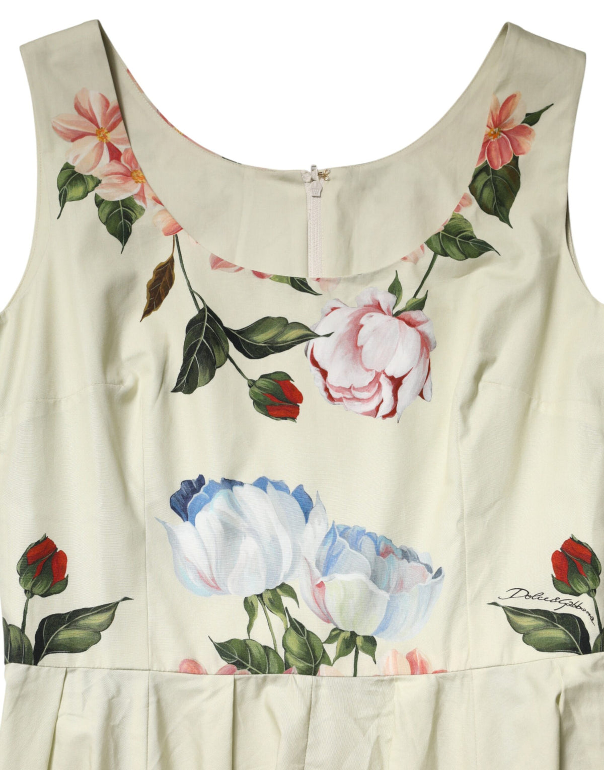 Robe A-line sans manches florale beige Dolce & Gabbana
