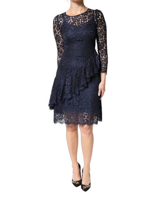 Robe A-ligne en Dentelle Bleue avec Volants Dolce & Gabbana