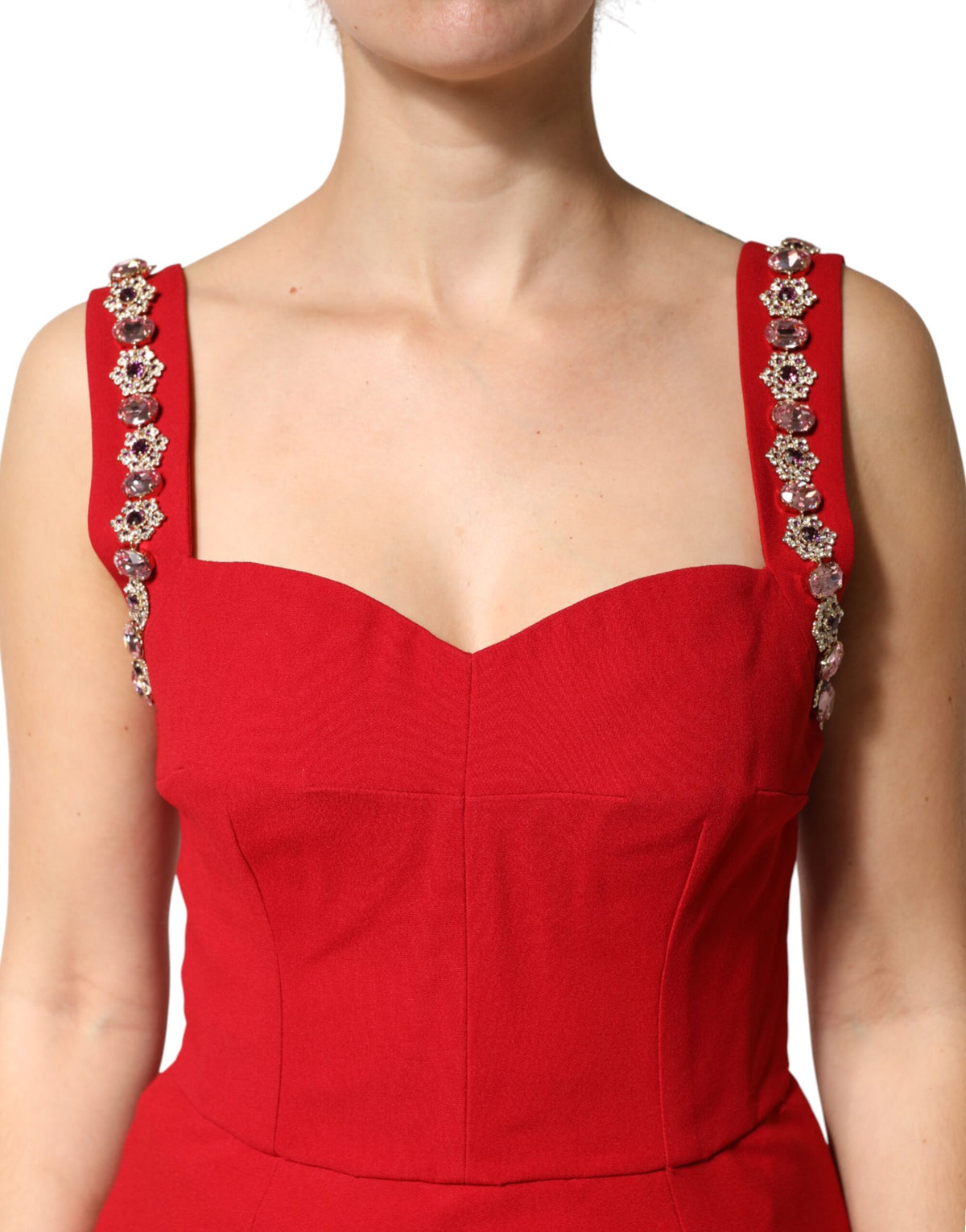 Robe longue Dolce & Gabbana rouge ornée et ajustée