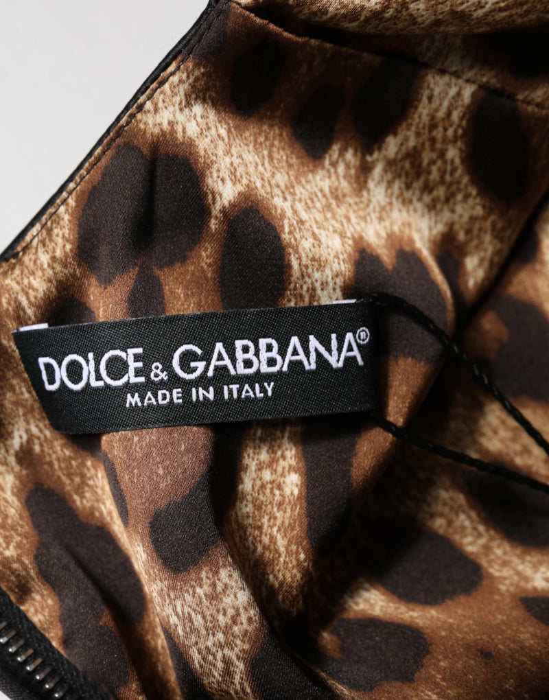 Dolce & Gabbana Black Satin Sheath Midi Dress with Cap Sleeves