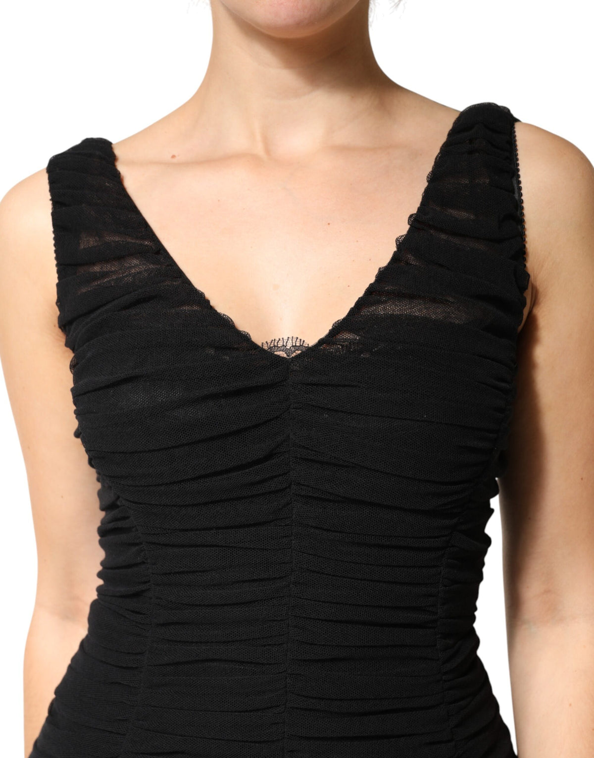 Dolce & Gabbana Robe Midi Noire à Encolure en V et Ourlet en Dentelle
