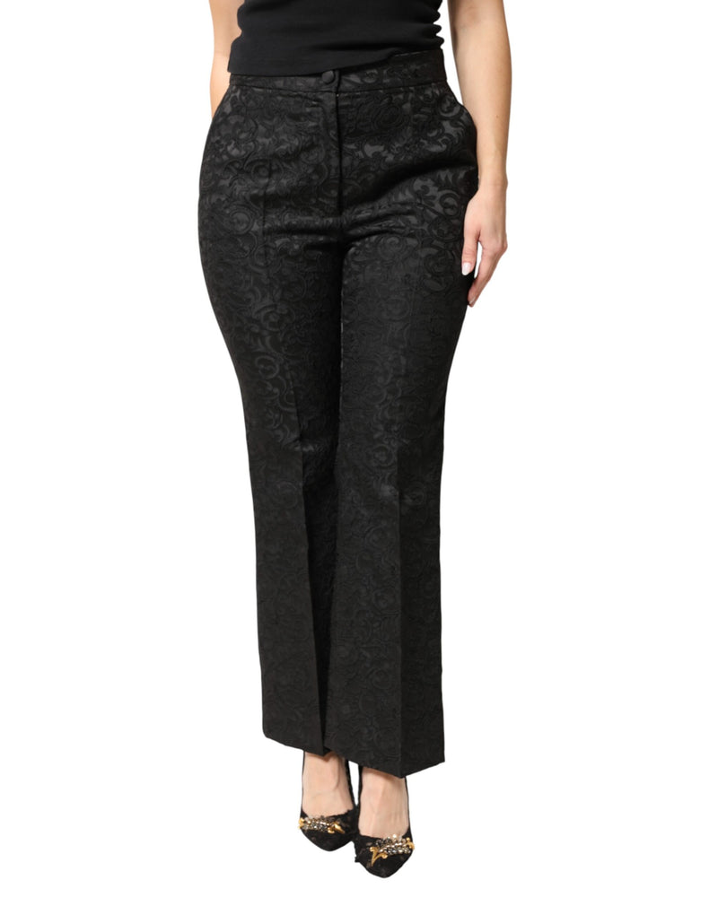 Dolce & Gabbana Pantalon Taille Haute en Brocart Floral Noir