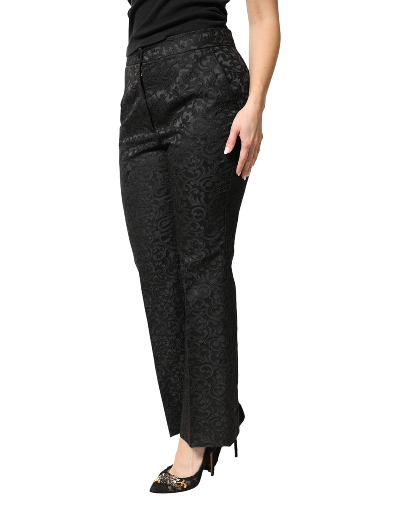 Dolce & Gabbana Pantalon Taille Haute en Brocart Floral Noir
