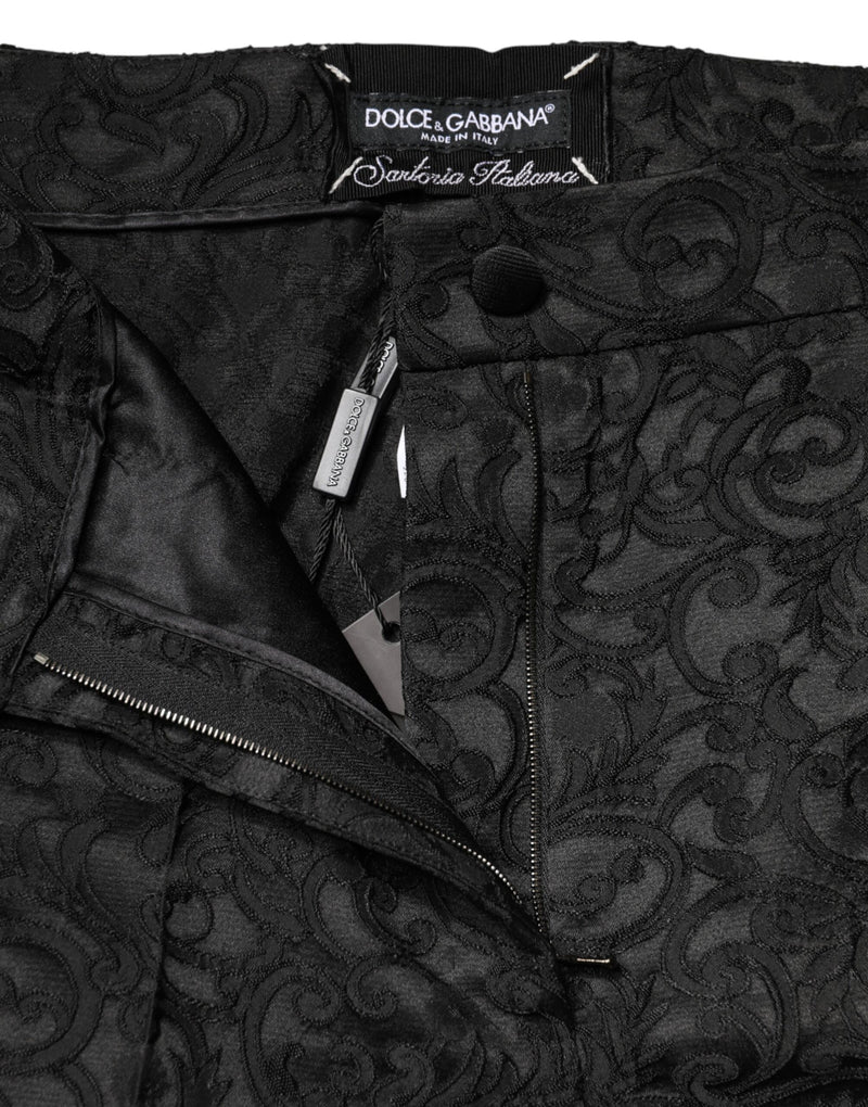 Dolce & Gabbana Pantalon Taille Haute en Brocart Floral Noir
