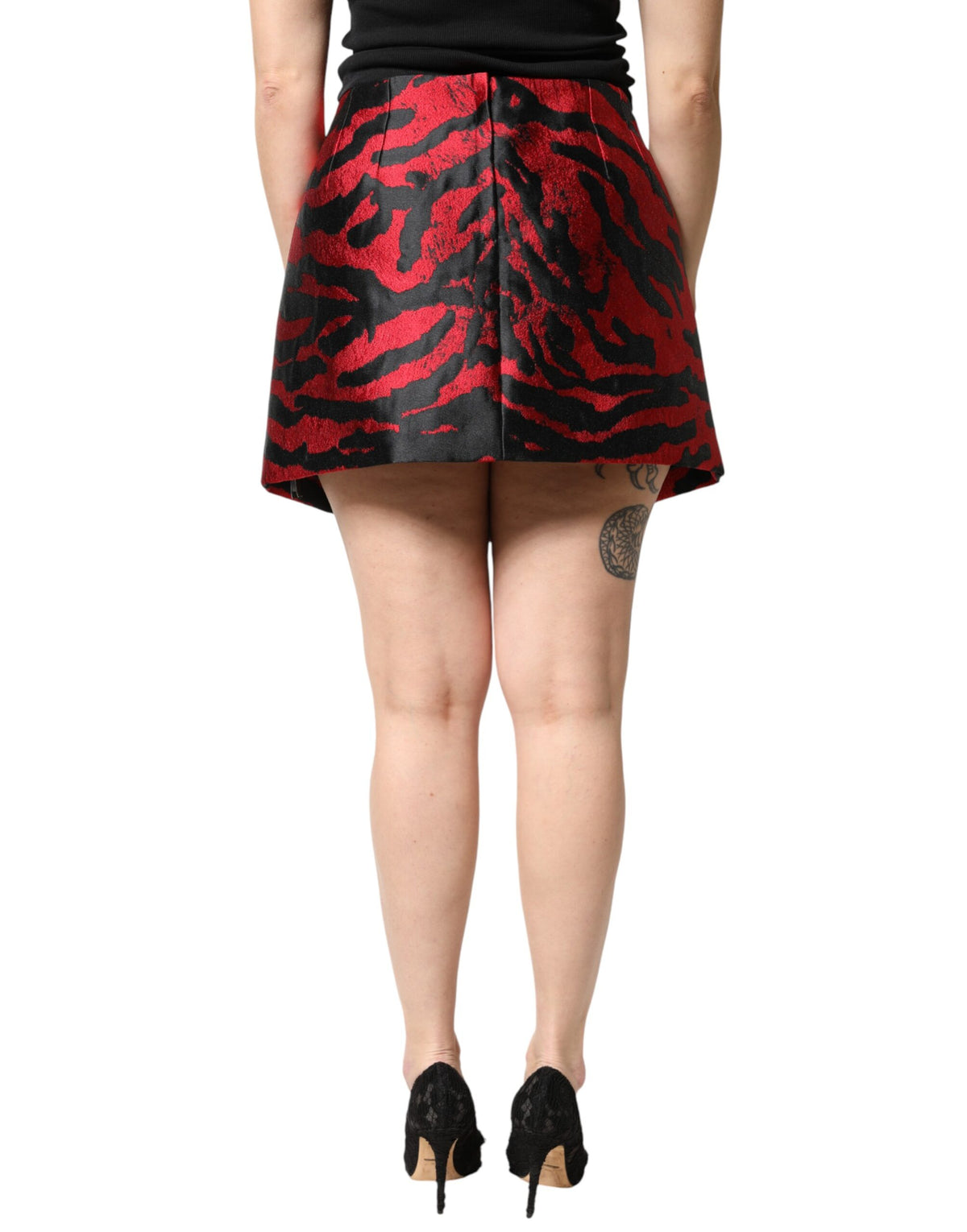 Dolce & Gabbana Jupe Mini Jacquard Haute Taille Noir Rouge