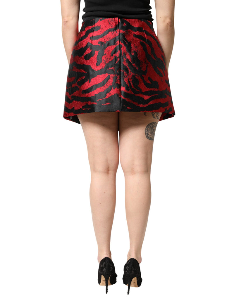 Dolce & Gabbana Jupe Mini Jacquard Haute Taille Noir Rouge