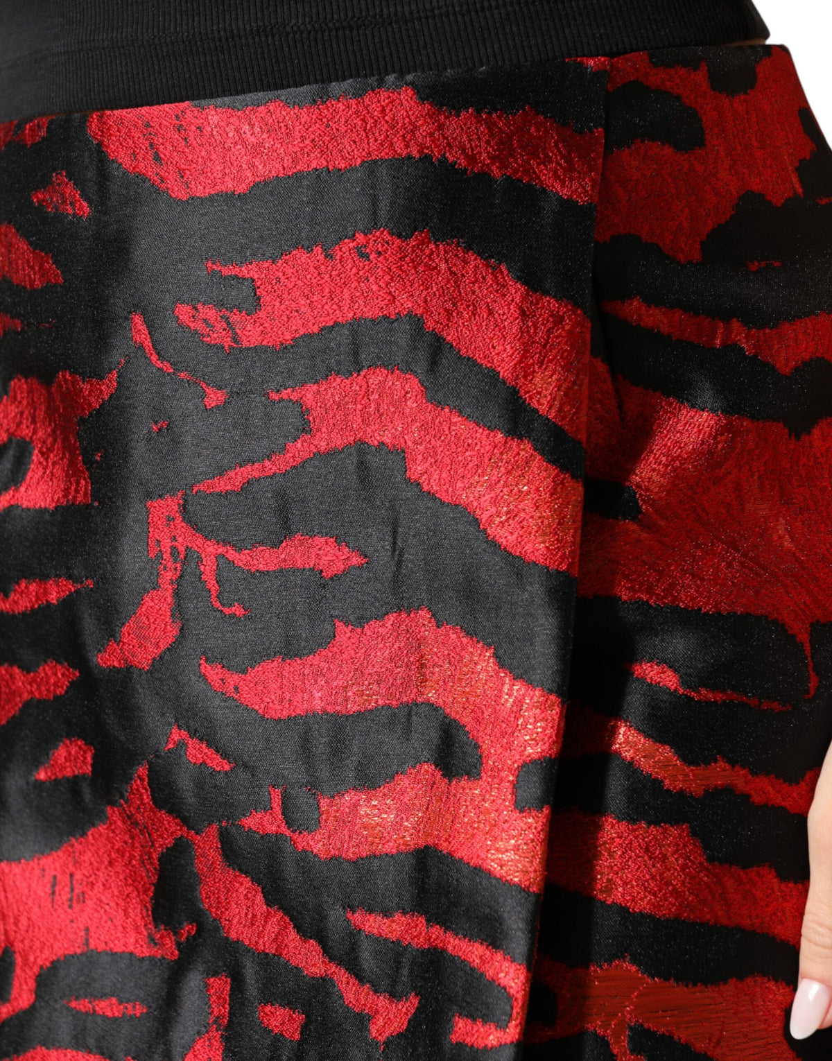 Dolce & Gabbana Jupe Mini Jacquard Haute Taille Noir Rouge