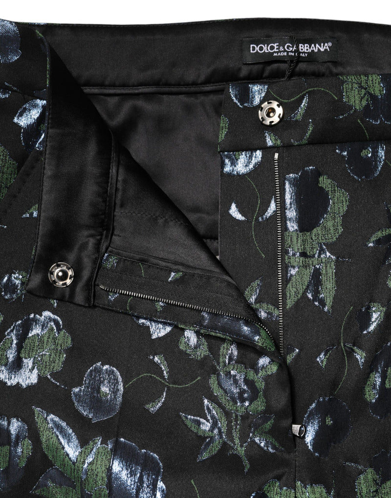 Dolce & Gabbana Blue Green Floral Metallic Slim Trouser Pants
