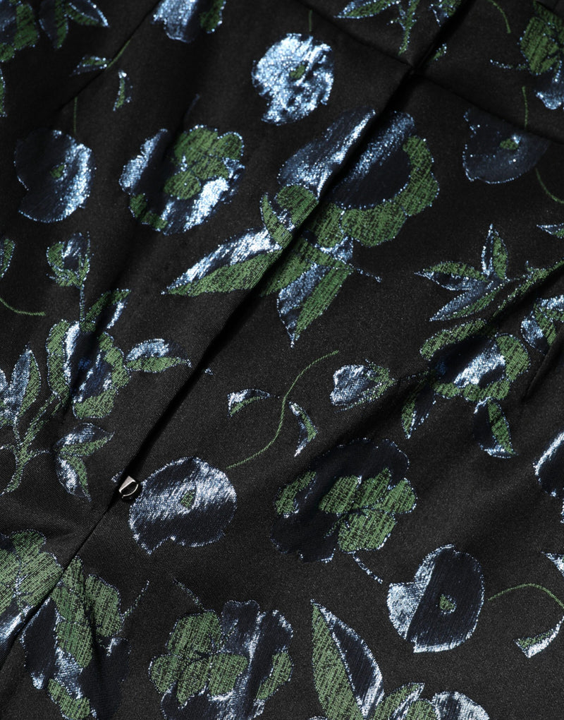 Dolce & Gabbana Blue Green Floral Metallic Slim Trouser Pants