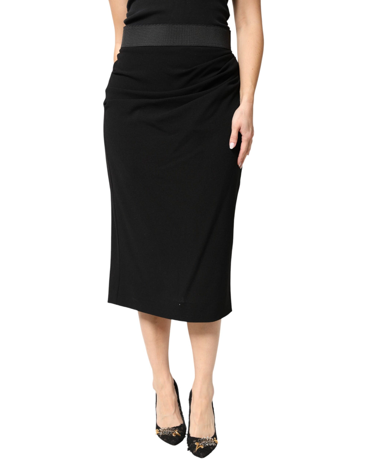 Dolce & Gabbana Jupe Midi Crayon Taille Haute en Laine Noire
