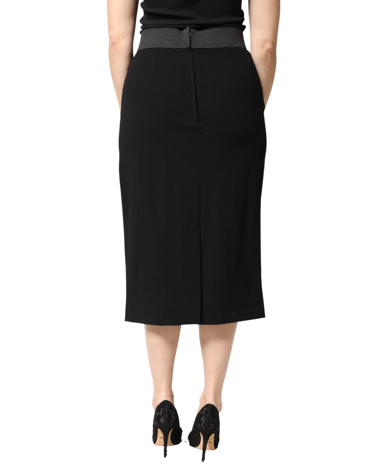 Dolce & Gabbana Jupe Midi Crayon Taille Haute en Laine Noire