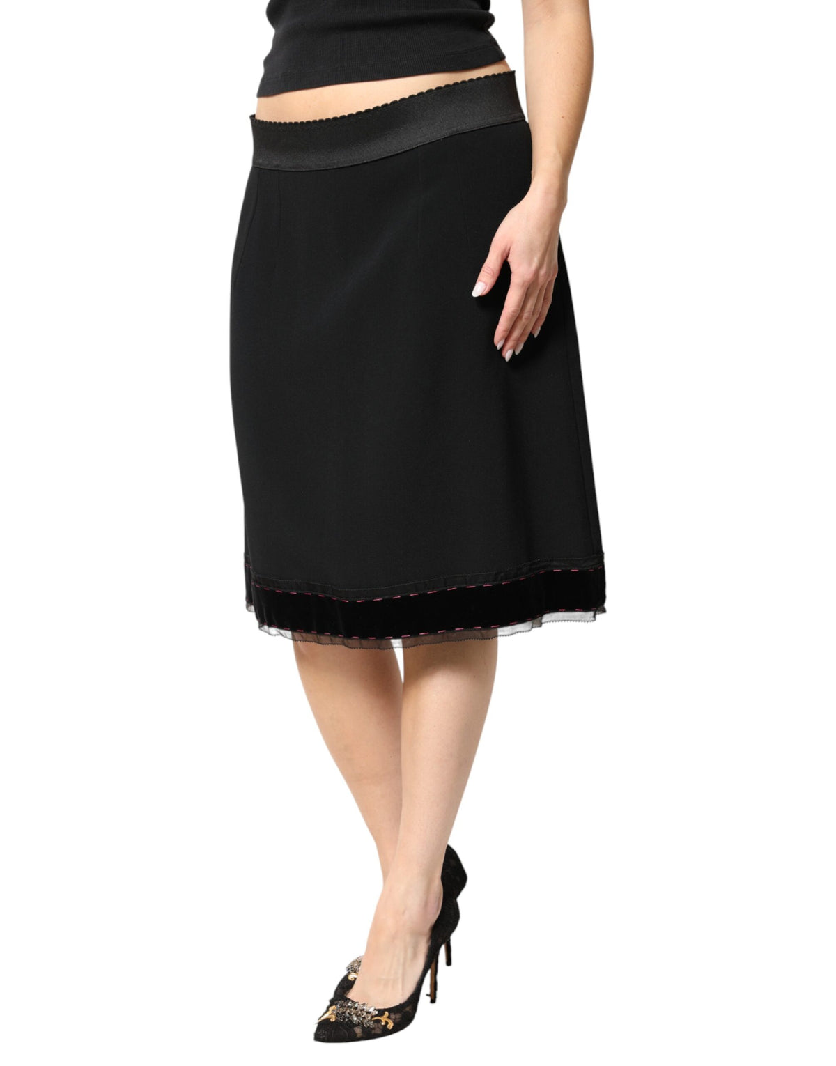 Dolce & Gabbana Jupe Noire Mi-Taille A-Ligne Longueur Genou
