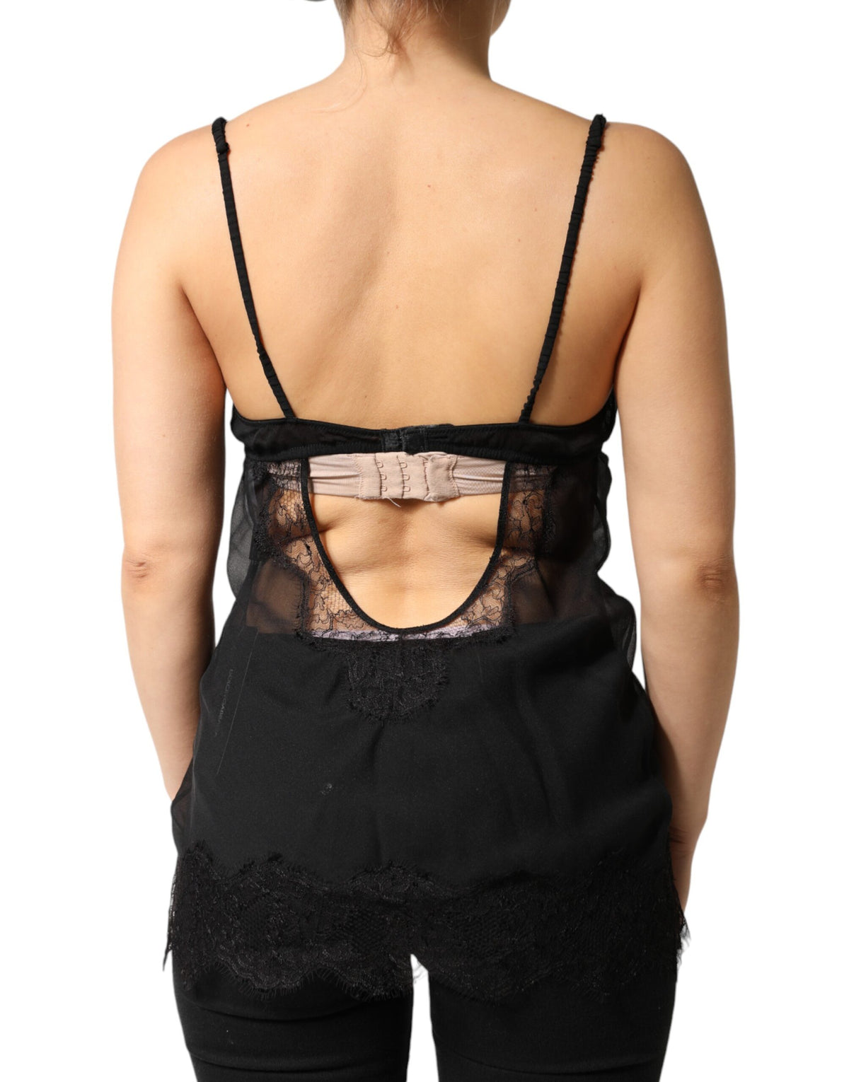 Dolce & Gabbana Chemise Lingerie Top en Soie Noire et Dentelle Florale