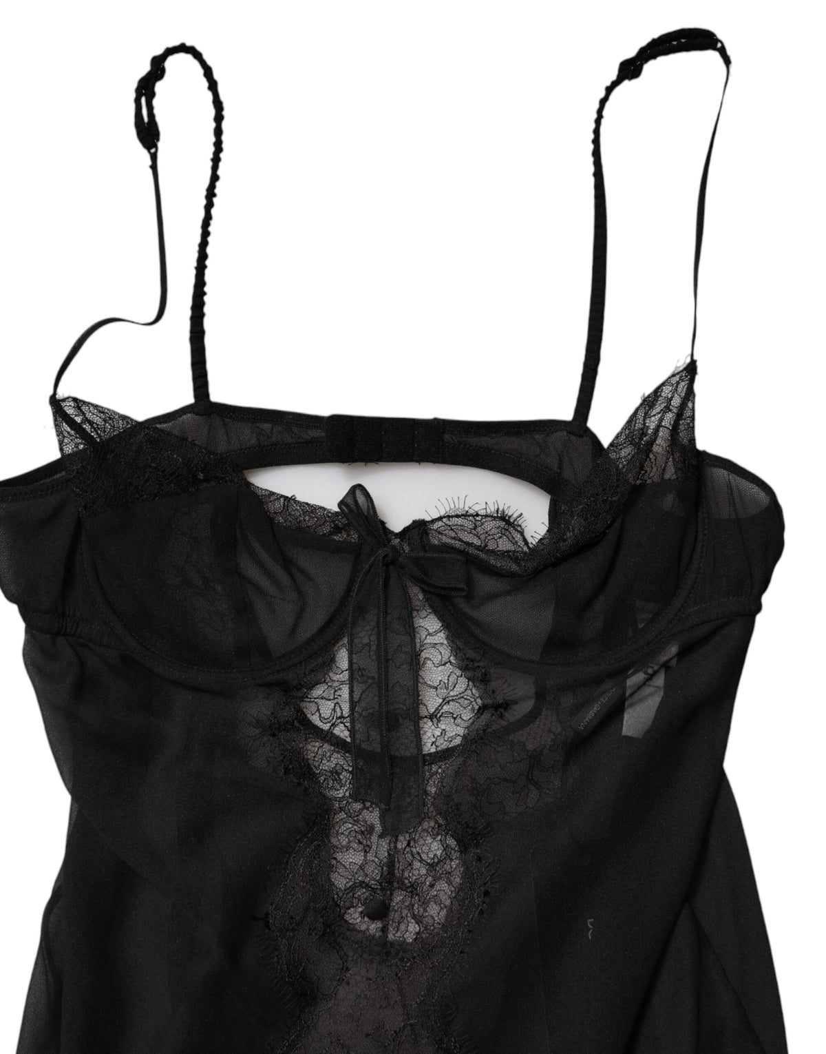 Dolce & Gabbana Chemise Lingerie Top en Soie Noire et Dentelle Florale