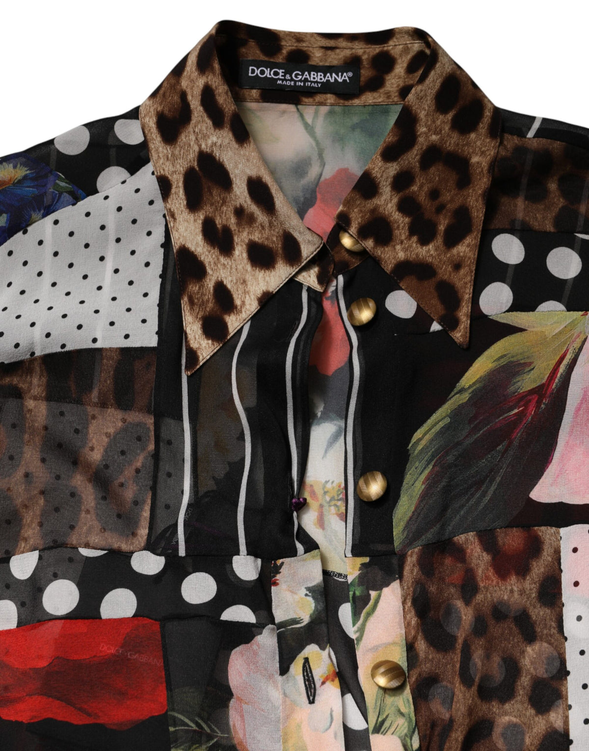 Dolce & Gabbana Multicolor Patchwork Silk Collared Blouse Top